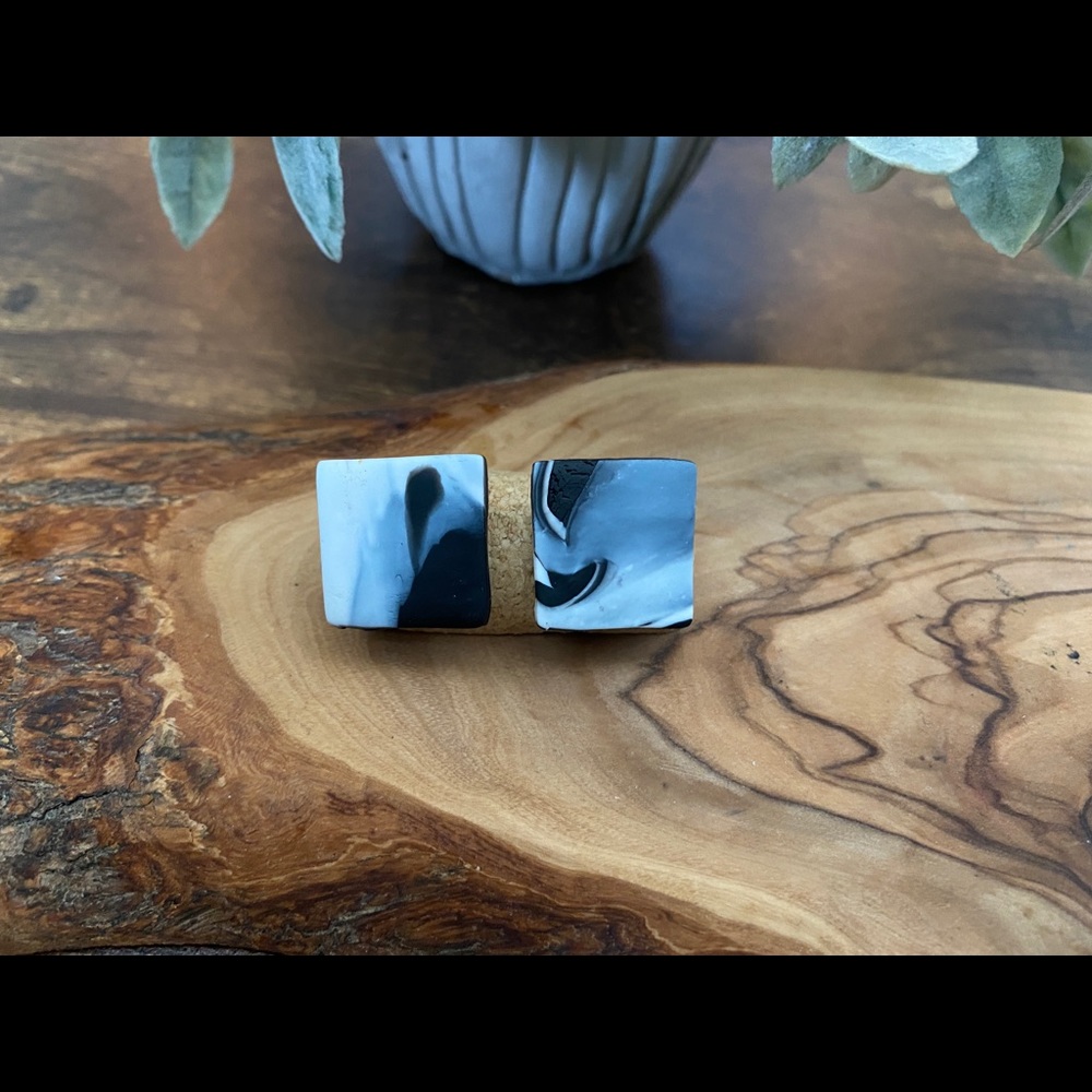 Handmade Abstract Polymer Clay Small Square Studs - Picture 2 of 4